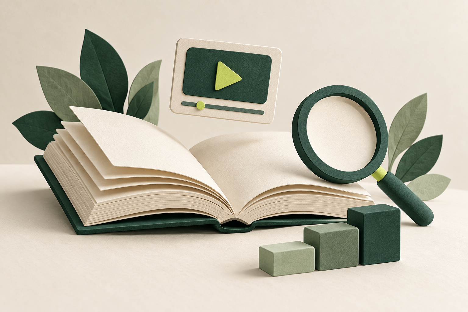 Digital learning illustration with an open book